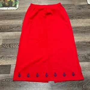 The Quacker Factory Women’s Red A-line Maxi Anchor Skirt Sz Large Nautical Red